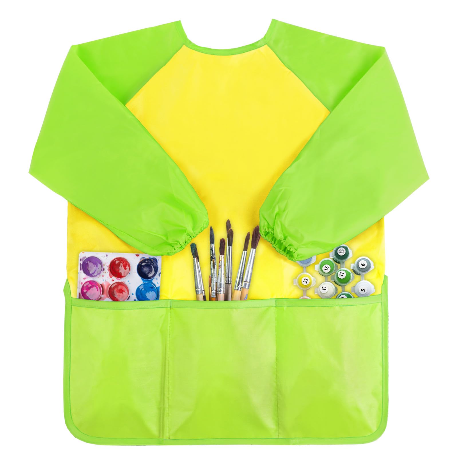 Kopokita Kids Art Smock, Kids Painting Apron, Waterproof Children Artist Smock with Long Sleeve with 3 Pockets for Toddlers Age 2-6 (Green)