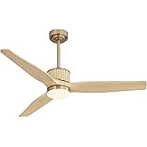 LEDLUX 52" Ceiling Fan with Light – Remote Control, Solid Wood, Quiet Reversible DC Motor, Light Oak/Gold Finish, Includes 4.