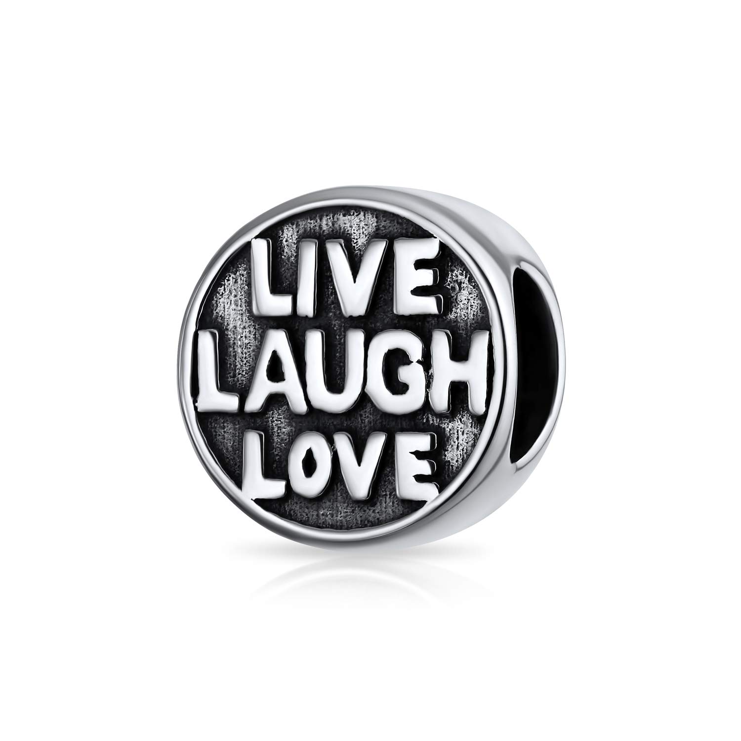Bling Jewelry Word Live Laugh Love Mantra Inspirational Round Charm Bead For Women For Teen .925 Sterling Silver Fits European Bracelet