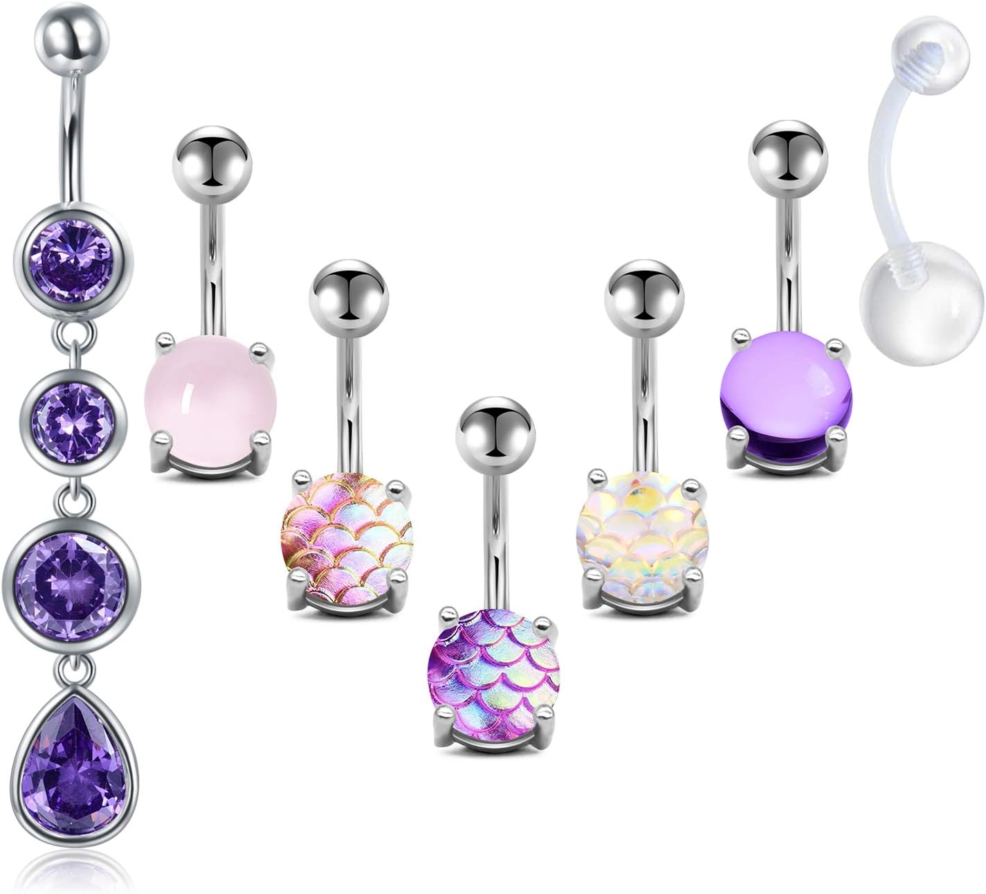 Belly Button Rings Surgical Steel for Women Girls Navel Belly Rings Piercing Ring Jewelry Pack Kit 14G