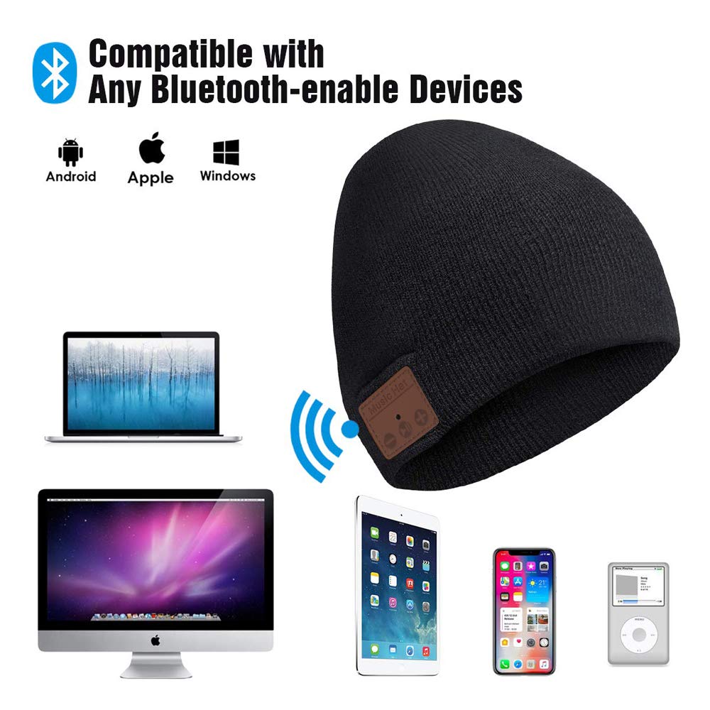 Top-Newest Bluetooth Beanie Hat for Men Women v5.0 Bluetooth Hat with Speaker Headphones Rechargeable Hanpure bluetooth Beanie Hat, Knit Washable Bluetooth Beany Hat Winter Outdoor Sports