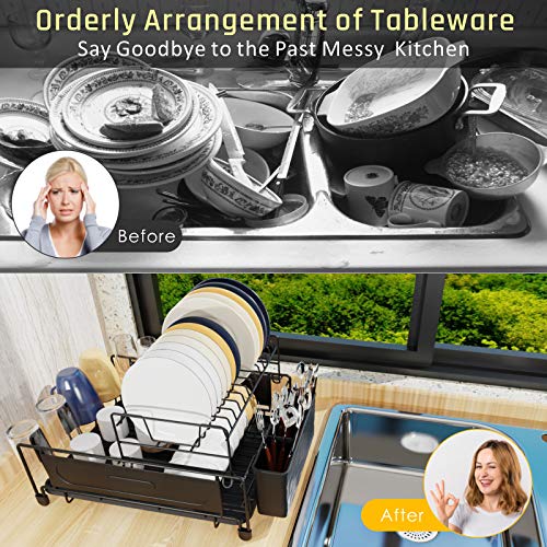Dish Drying Rack, iSPECLE 2 Tier Dish Rack with Cup Holders, Utensil ...
