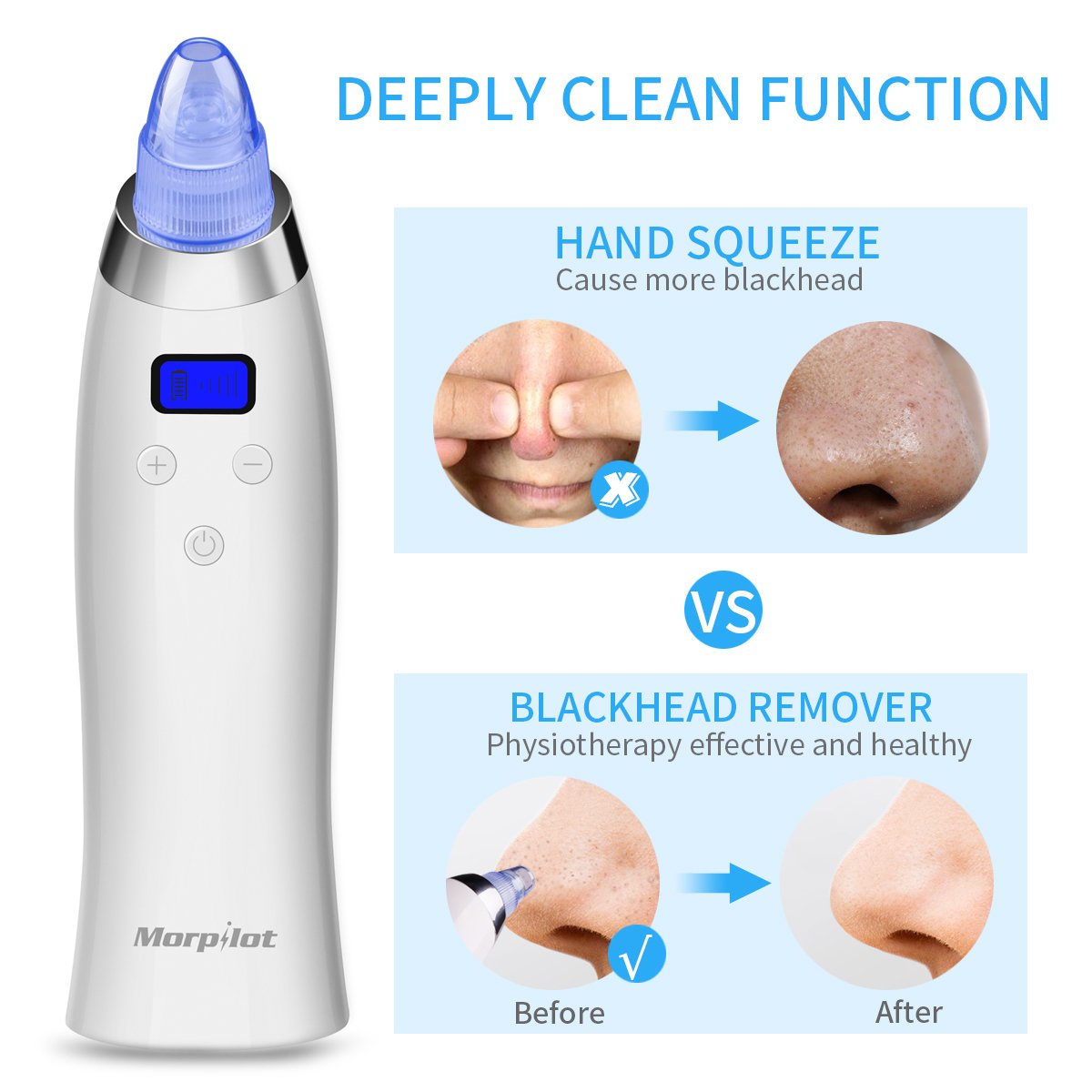 Limpiador de Poros Eléctrico, Eliminador de Espinilla Recargable del Vacío + 4 Accesorios Multifuncionales - Morpilot Máquina Multifuncional de Limpiar Poros Faciales