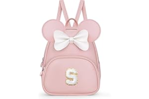 QLOVEA Backpack for Girls Kids Toddler, Bookbag for Teen Girl Kids Birthday Gifts, School Backpack for Girls with Cute Bow, Initial Pink S