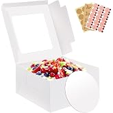 Vorfre 3 Pack Cake Boxes, 10X10X5 In, Disposable Cake Containers with Lids | White Square Bakery Boxes with Cake Boards, Clear Window, Food Safe, Easy to Assemble, Suit for Cake Pie Donut Cheesecakes