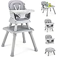 BABY JOY Baby High Chair, 8 in 1 Convertible Highchair for Babies & Toddlers | Booster Seat | Table and Chair Set | Building Block Table | Toddler Chair with Safety Harness, Removable Tray (Gray)