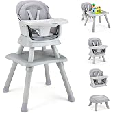 BABY JOY Baby High Chair, 8 in 1 Convertible Highchair for Babies &amp; Toddlers | Booster Seat | Table and Chair Set | Building Block Table | Toddler Chair with Safety Harness, Removable Tray (Gray)