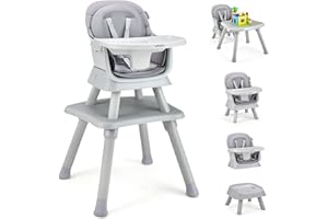 BABY JOY Baby High Chair, 8 in 1 Convertible Highchair for Babies & Toddlers | Booster Seat | Table and Chair Set | Building Block Table | Toddler Chair with Safety Harness, Removable Tray (Gray)