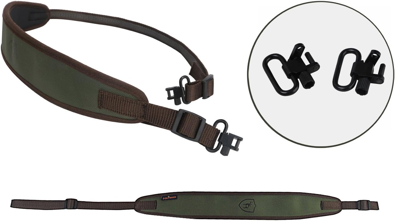 TOURBON Non-slip Rifle Gun Sling Hunting 1680D Neoprene Padded Adjustable Gun Straps - Green … (With Swivels) - Image 3