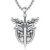 SIMONLY Sword and Shield Necklace 925 Sterling Silver Angel Wing Sword Pendant Necklace Shield Amulet Jewelry for Fathers Day Birthday Christmas Men Women