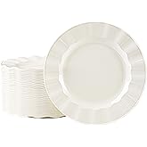 NZVCN 72 Pack Ivory Plastic Plates, 7" Disposable Wave Edge Salad/Dessert Plates Elegant Heavy Duty Plate for Party, Wedding, Thanksgiving, Christmas