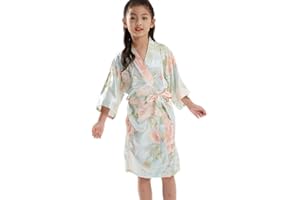 QXQTER Girls Floral Silk Kimono Robe Wedding Flower Girl Robes Dressing Gown Bathrobes Housecoat