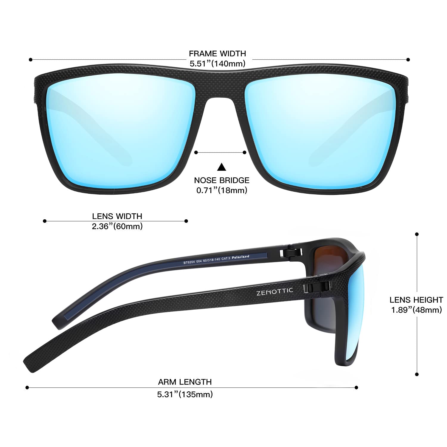 ZENOTTIC Sonnenbrille Herren Polarisiert Leichte TR90 Rahmen UV400 Schutz Quadrat Sonnenbrille 2