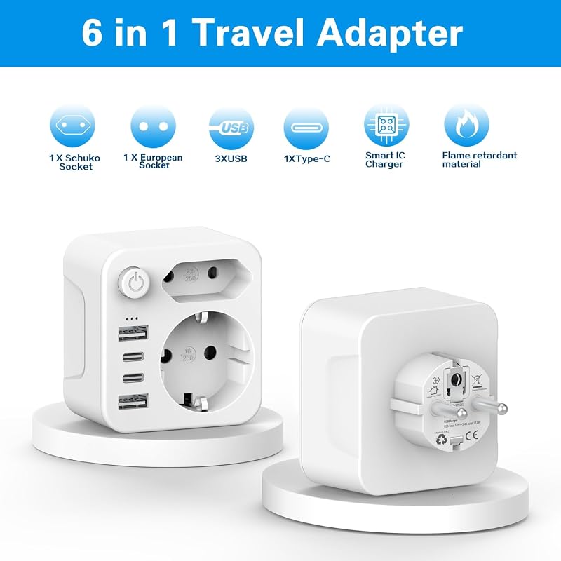 Mehrfachsteckdose mit 4 USB Netzteil,Steckdosen mit usb c, Mehrfachstecker für USB Steckdose,2 USB C Adapter und Doppelstecker Für Steckdose, Steckdosenadapter, — Foto 2 von 7