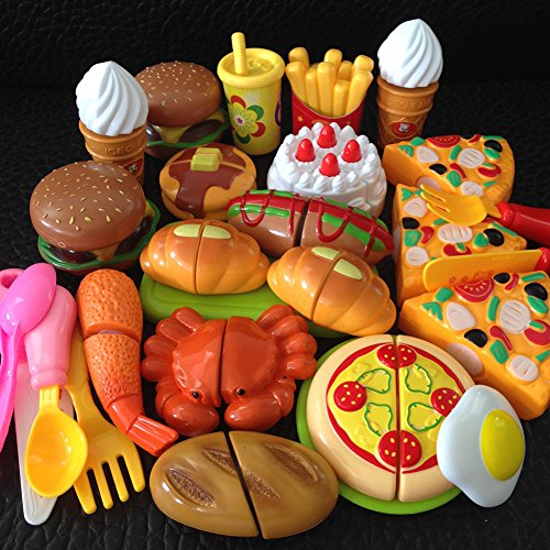 Lanlan Kitchen Cuting Food Playset Pretend Cutting Playset Pretend Toy for Kids Children Hamburger fries