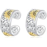 POPLYKE Sunflower Cuff Earrings for Women Sterling Silver Sunflower Cuff Earrings Jewelry Gifts