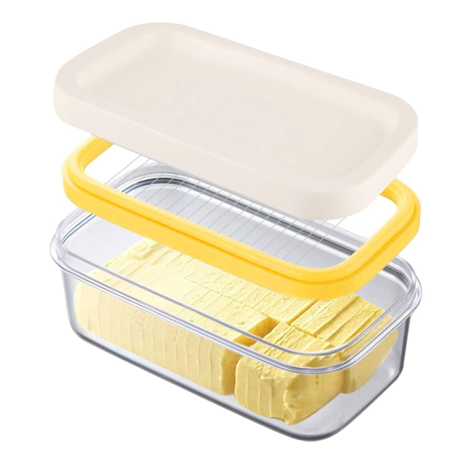 Cyrank Butter Slicer Cutter, Butter Dish with Lid Airtight Butter Container Cheese Keeper Container Butter Keeper with Cutter for Fridge, 6.7 X 3.9 X 2.8inch