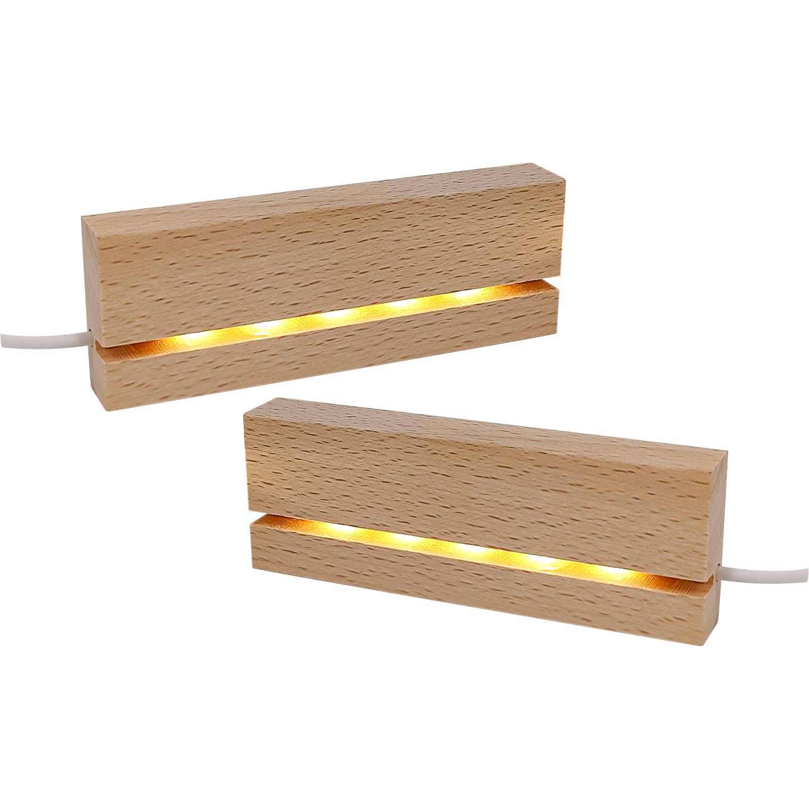 CDIYTOOL 2Pcs LED Lights Display Base, 11 cm Long Mini Warm Color Rectangular Wooden Lighted Base Stand for 3mm Thick Acrylic Plate Glass Plate Resin Art