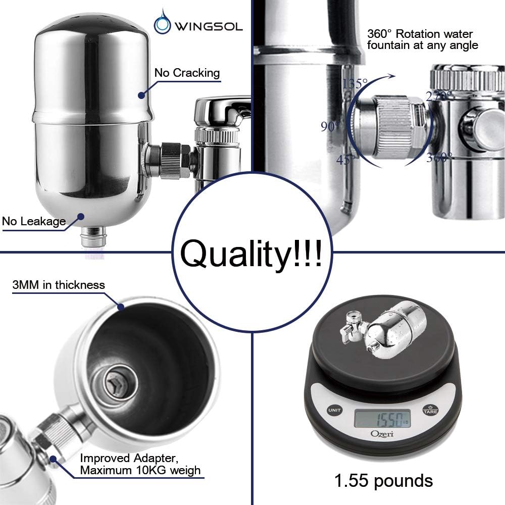 WINGSOL Faucet Water Filter Stainless-Steel Reduce Chlorine Speedy Flow, Japan PAC Filter Improve Taste, Faucet Filters for Faucets-Fits Standard Faucets: Home & Kitchen