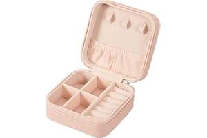 LETURE PU Leather Small Jewelry Box, Travel Portable Jewelry Case for Ring, Pendant, Earring, Necklace, Bracelet Organizer Storage Holder Boxes (Pink)