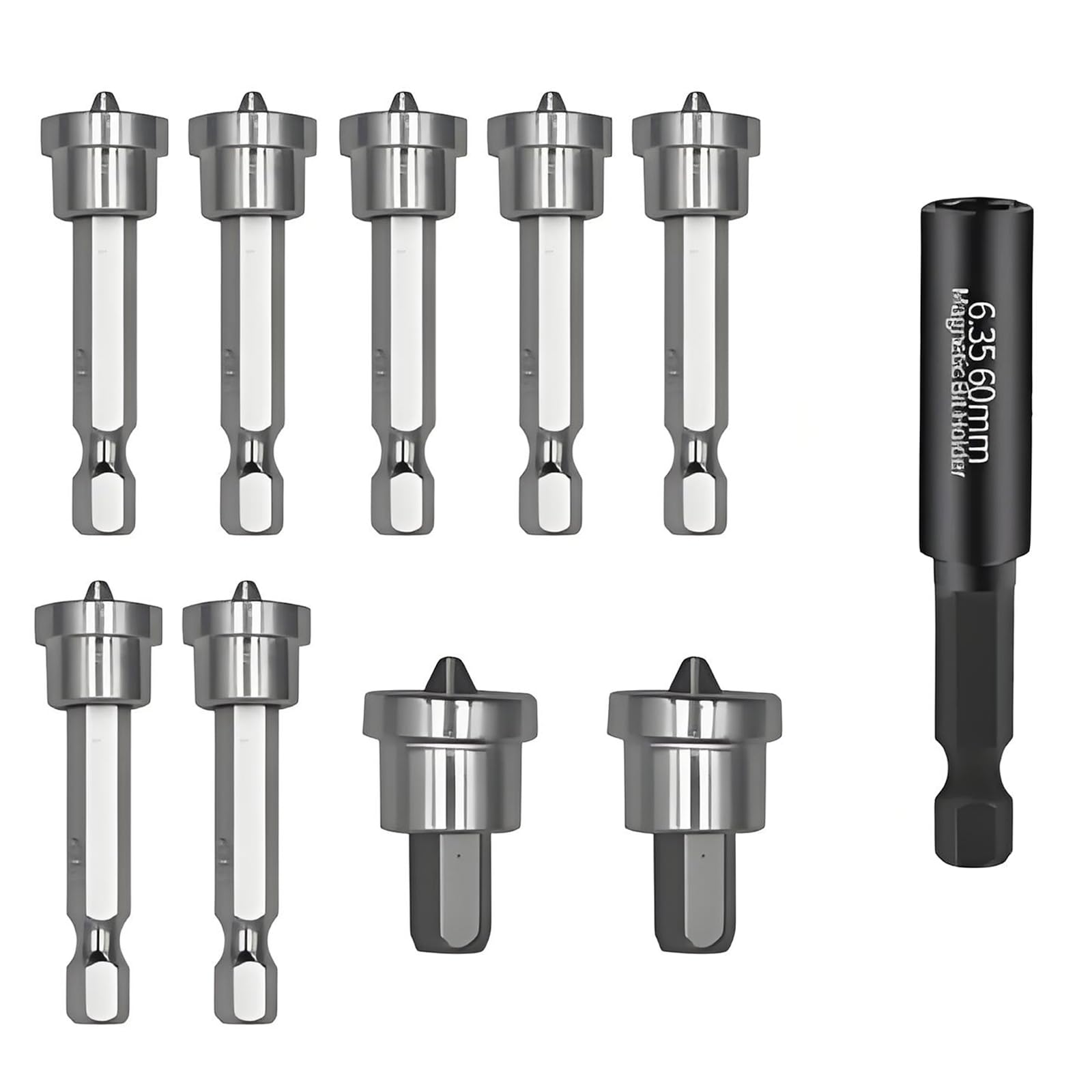 Xiciki 10 Pcs Magnetic Positioning Screwdriver Bits, PH2 Drywall Screw Depth Setter with 1/4" Hex Shank and 60mm Extension for Plasterboard and Drywall Installation