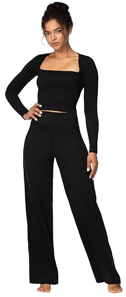 SUNZEL WOMENS FLARE YOGA PANTS WITH WIDE LEG AND HIGH WAIST TUMMY CONTROL BOOTCUT PANTS FOR WORKOUT EXERCISE RUNNING (30″, BLACK, M)