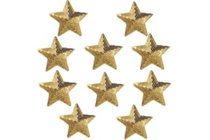 Ximkee Pack of 10 Shiny 5 Star Sequins Sew Iron on Applique Embroidered Patches-Gold