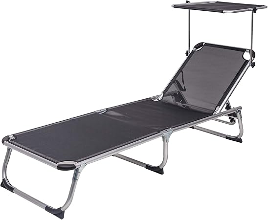 E Starain Chaise Longue Bain De Soleil En Aluminium Pliable Avec Parasol Pare Soleil Chaise Longue De Jardin Reglable 192x59 5x30cm Amazon Fr Jardin