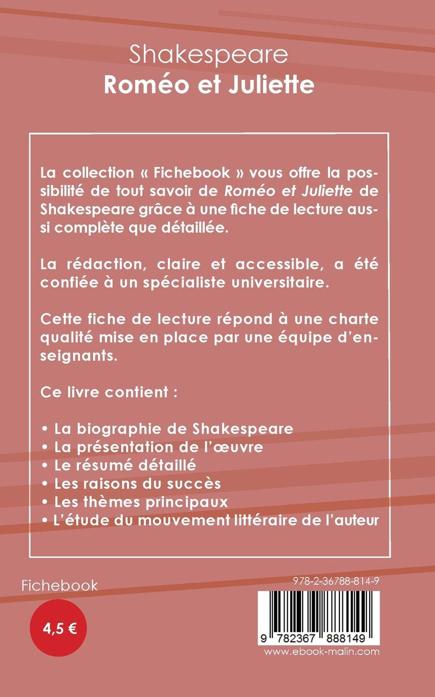 Amazon Fr Fiche De Lecture Romeo Et Juliette De Shakespeare Analyse Litteraire De Reference Et Resume Complet Shakespeare Livres