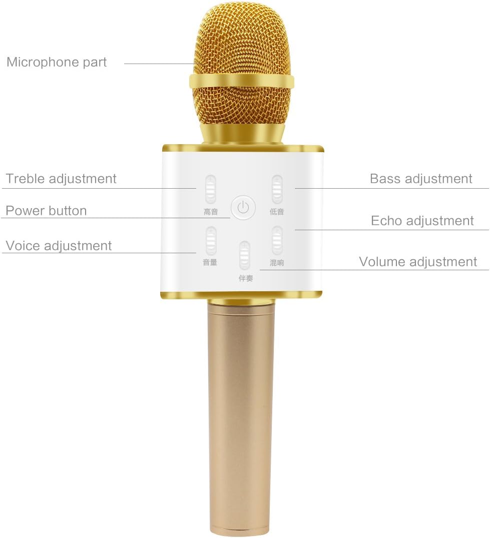 Wogiz Wireless Karaoke Microphone Q7 Wireless Karaoke Microphone Handheld Condenser Microphone with Speaker for iPhone iPad iPod Samsung Sony HTC Lumia Mobile Phone
