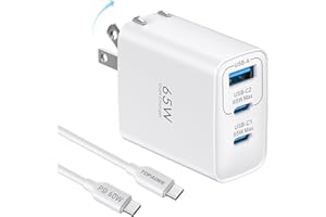 TOPADRE 65W USB C Charger Block, 3 Ports GaN Wall Charger Foldable Compact Type C Fast Charger Charging for MacBook Pro/Air, for iPhone 16/16 Pro/16 Pro Max/15 Pro, for Samsung Galaxy S24/S23, White