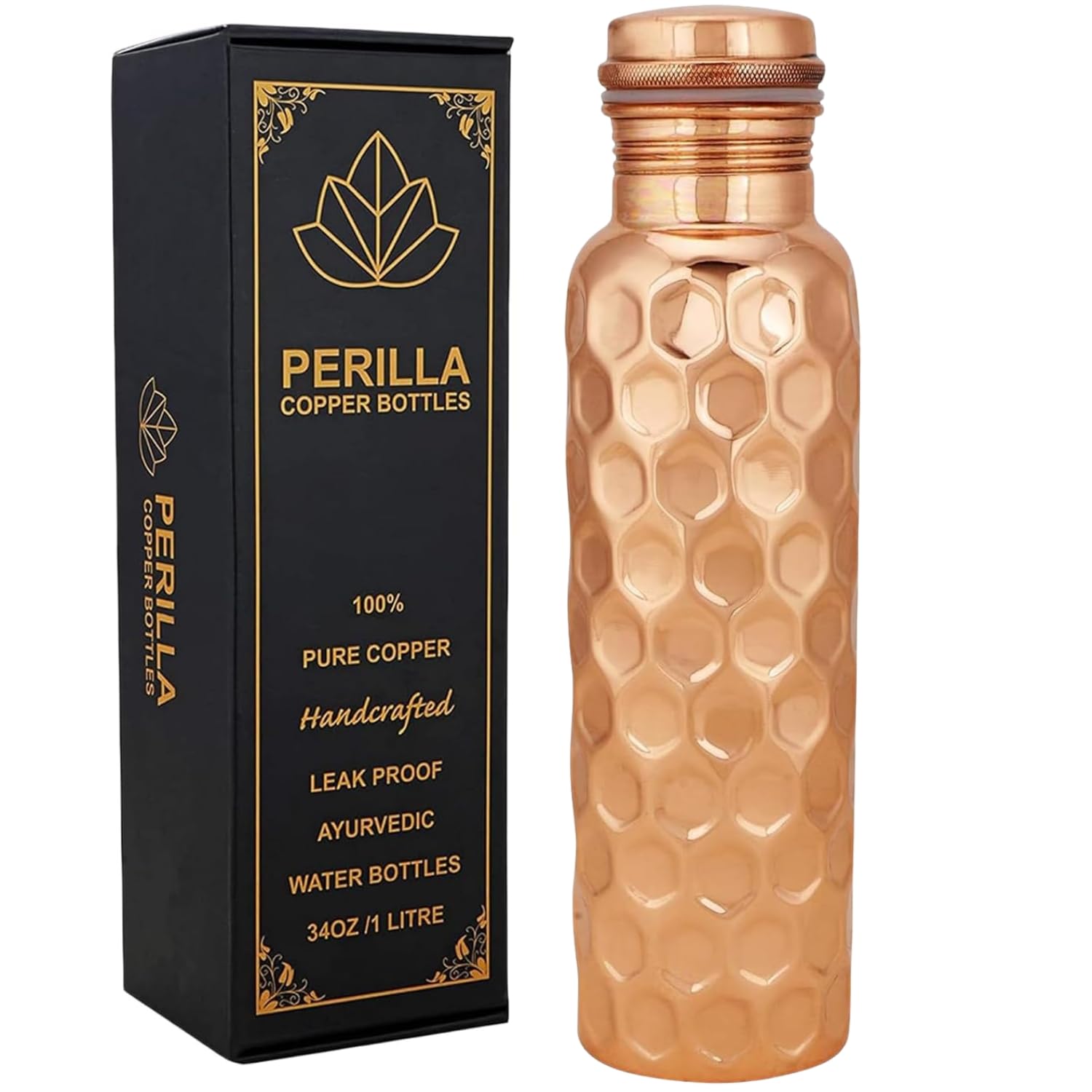 Copper Water Bottle Diamond Finish Leak Proof 100% Pure - An Ayurvedic Copper Vessel - Drink More Water And Enjoy The Health Benefits Immediately/Yoga Bottle — image 1