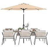 GarveeLife 10 ft Patio Umbrella with Solar Lights, 8 Ribs Outdoor Market Table Umbrella with 40 LED Lights & Tilt Crank for Pool, Deck, Backyard, Tan