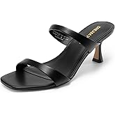 DREAM PAIRS Women's Low Kitten Heels Square Toe Two Strap Heeled Sandals Dress Casual Summer Mules Shoes