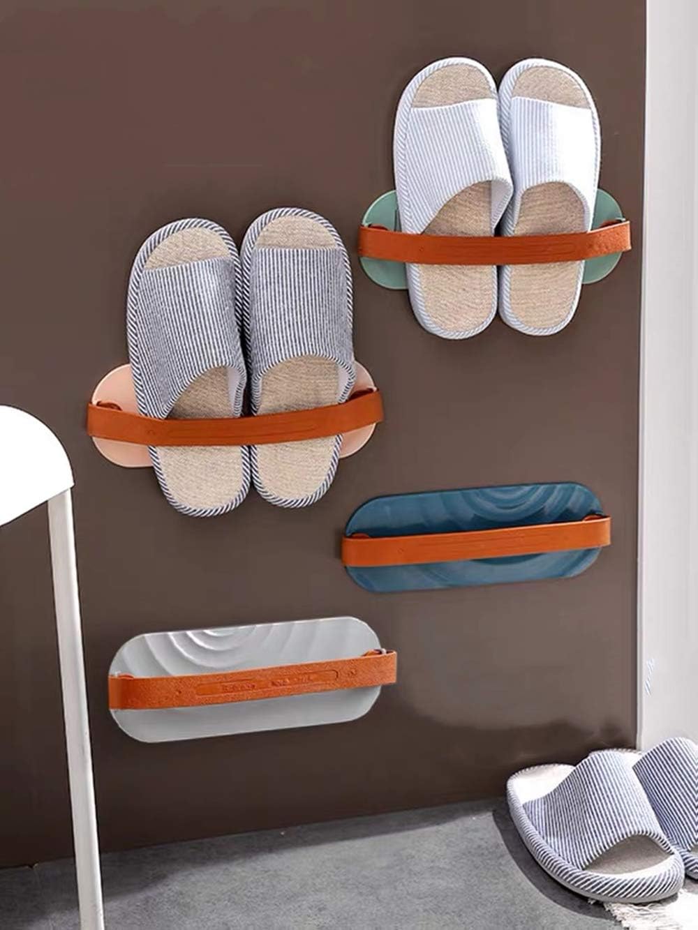 wall shoe organizer on Samyki Wall Mounted Shoes Rack Bathroom Shoe Organizer Rack Hanging Shoe Rack For Bathroom Door Kitchen Bathroom Slipper Rack Strong Sticky Plastic Hanging Door Shoe Hanger Door Shoe Hangers Hanging Shoe Organizers