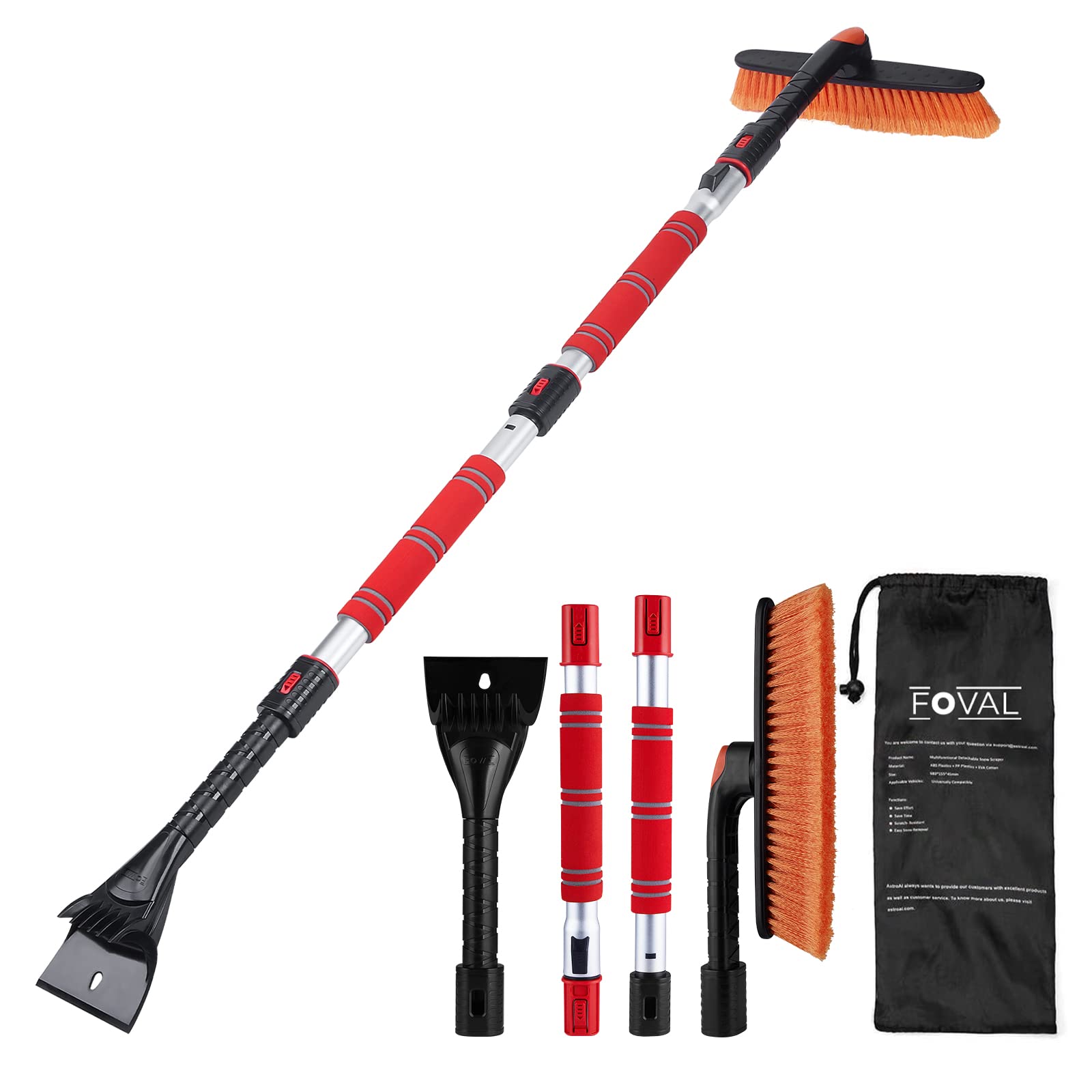 Photo 1 of FOVAL 62.4" Snow Brush - Ice Scrapers for Car Windshield, 360°Pivoting Brush Head, Comfortable Foam Grip, Extendable Snow Removal Car Brush for Trucks SUVs, Essential Winter Tool