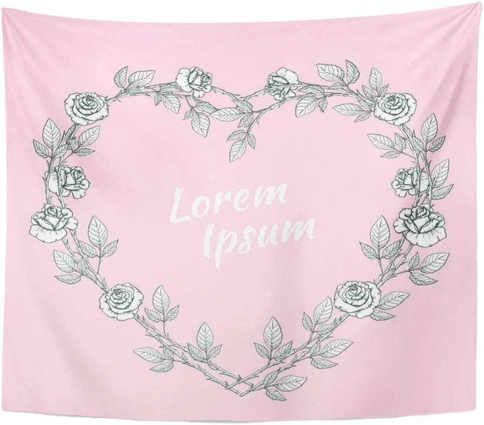 Suklly Tapestry Wall Hanging Dusty Rose Wreath Roses Flowers Heart Pink Floral Frame Home Decor Polyester Living Bedroom Dorm 60 X 80 Inches Picnic Mat Beach Towel Bed Cover