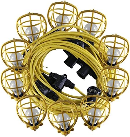 SAMIR ELECTRIC Construction string lights with 10 Led Bubl and yelow guard 100 foot, 10 watt bulb