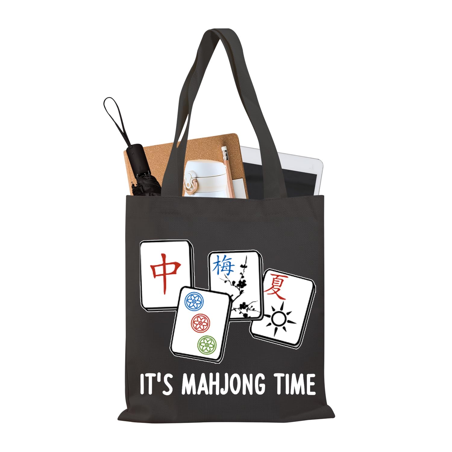 PLITI Mahjong Tote Bag Mahjong Lover Gift Mahjong Fan Gift Mahjong Player Gift It's Mahjong Time Mahjong Game Gift (Mahjong time TGblU)