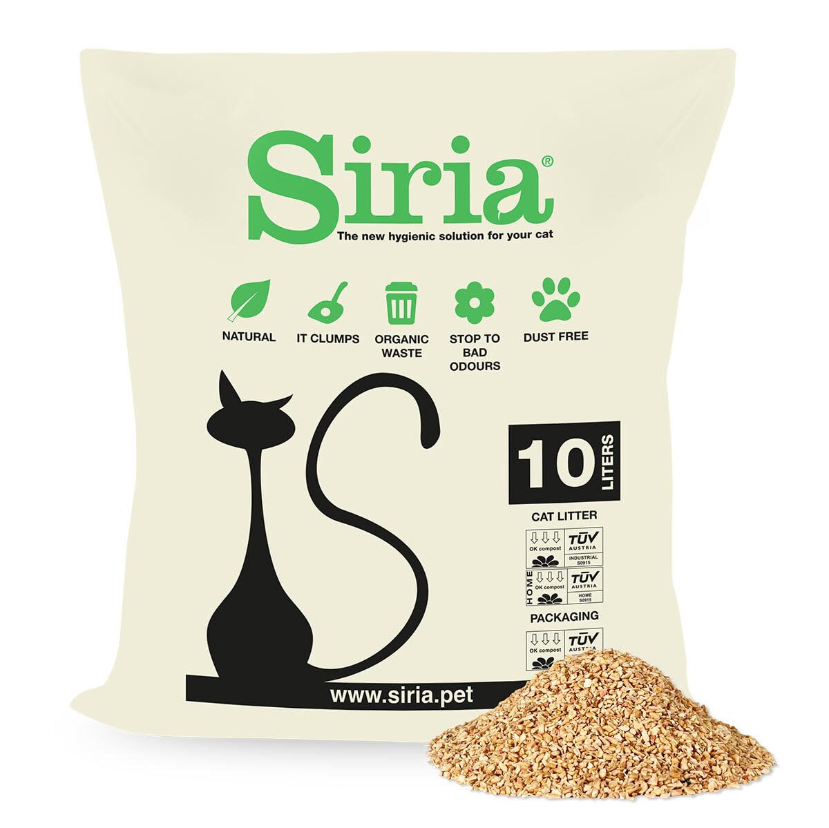 Siria 20 Liters~19 Lb (SET 2 bags of 10 Liters~9,5 Lb) Clumping Organic Cat Litter