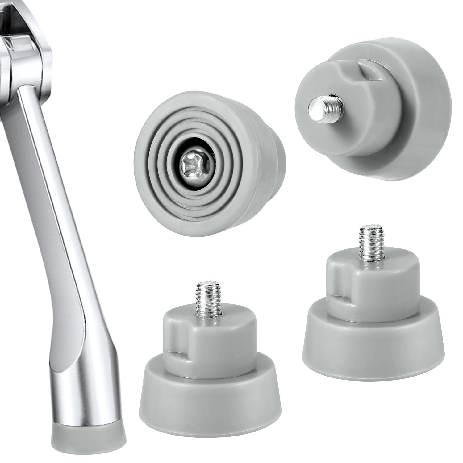 Gosknor 4pcs Door Stopper Replacement Rubber Tips with Screws, Ribbed Door Stop End Cap, Grey