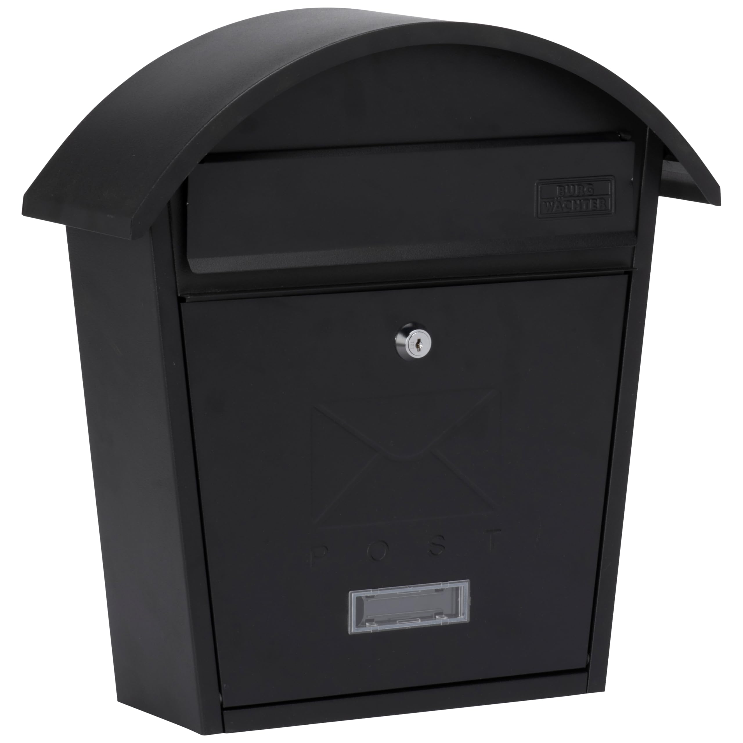 Burg-Wachter MB06BK Classic 2 Wall Mounted Galvanised Steel Lockable Weatherproof Post Box Matt Black - 36x38x13cm