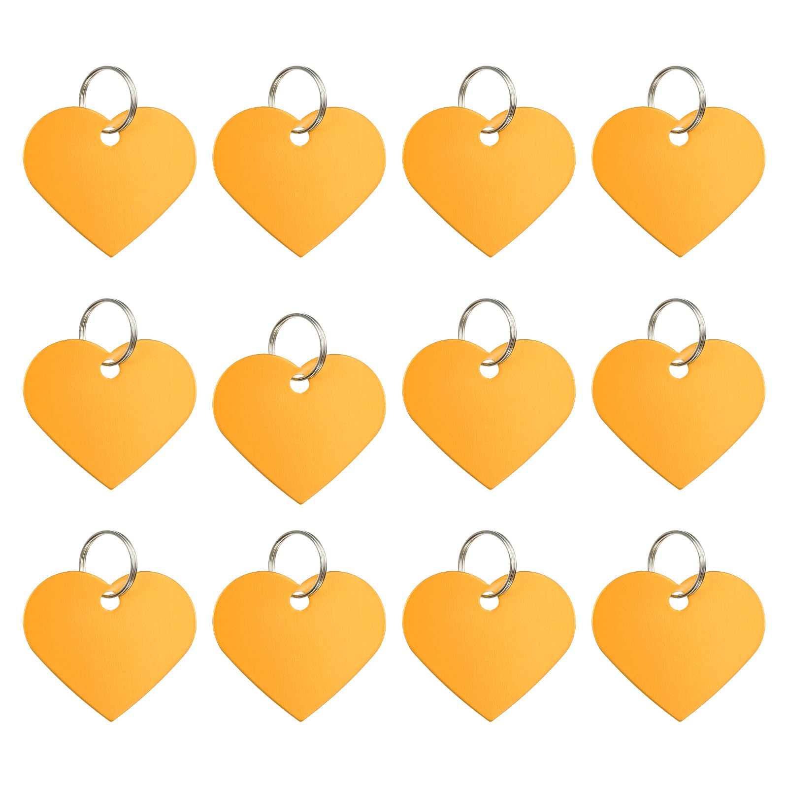 PATIKIL Aluminum Stamping Blanks 1.3 x 1.5 Inch, 12Pcs Heart Shape Metal Engraving Blank Discs Sublimation ID Name Tags Dog Tag with Key Rings for DIY Craft Engraving, Gold Tone