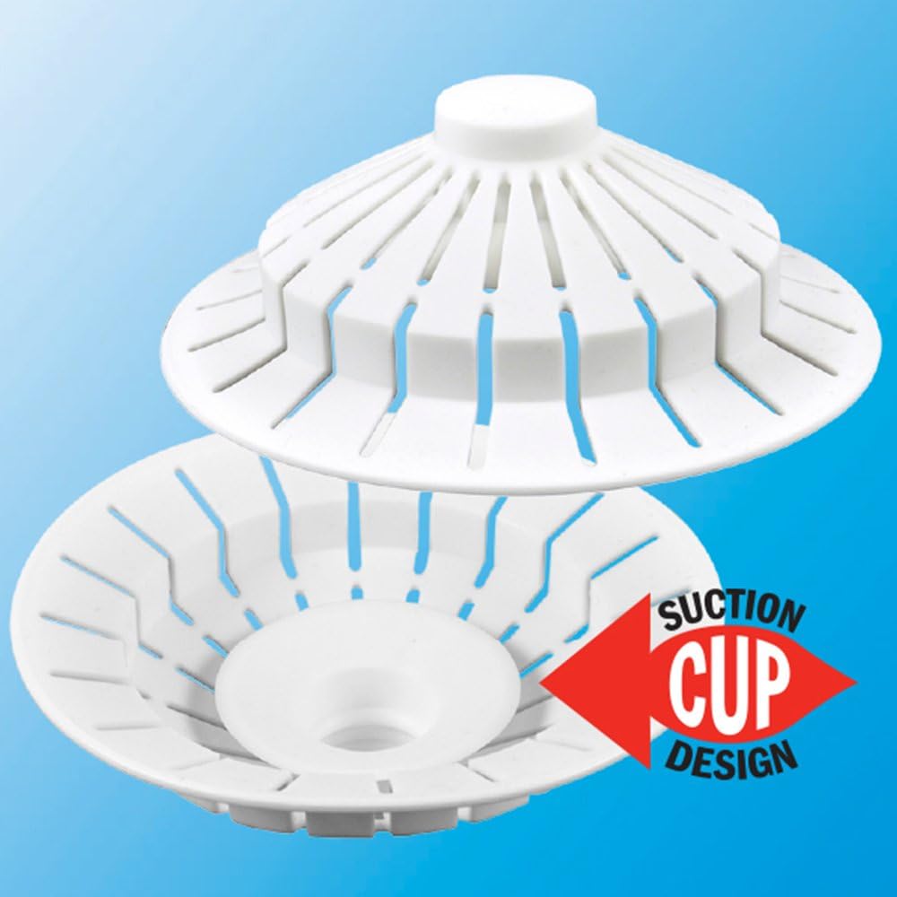 DANCO Universal Bathroom Bathtub Suction Cup Hair Catcher Strainer and Snare | Fits Lift & Turn, Push Button & Trip Lever Bathtub Drains | White (10771) - - 