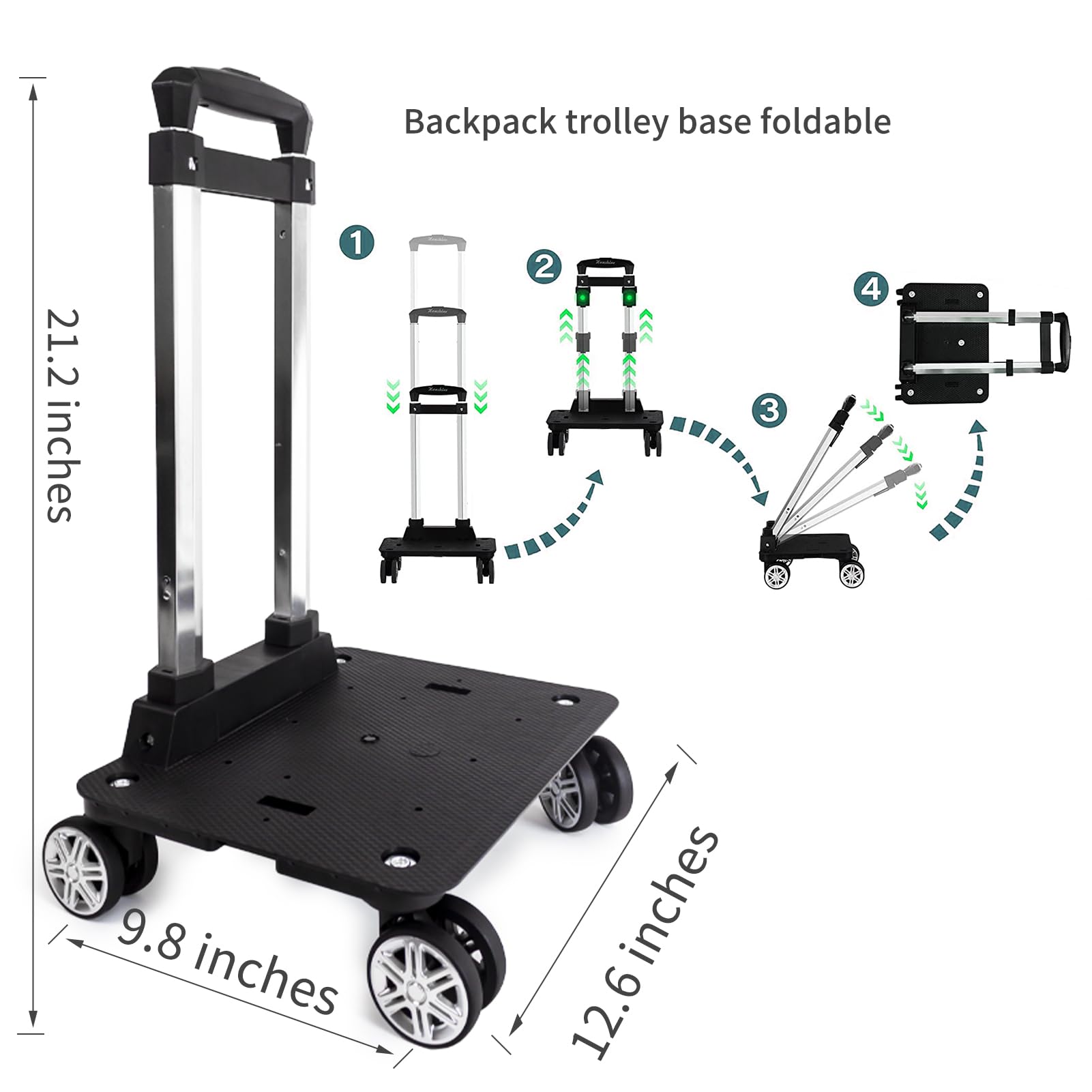 HapBoby Backpack Trolley Wheeled Cart-Backpack Hand Truck with Luggage Strap,Aluminium Alloy Folding Trolley Cart for Bags Backpack Travel Luggage Cart