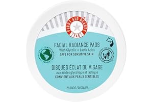 First Aid Beauty - Facial Radiance Pads with Glycolic & Lactic Acids, Daily Exfoliating Pads with AHA, Visibly Smaller Pores, Help Tone & Brighten Skin, One-Step Makeup Prep, Compostable, 28