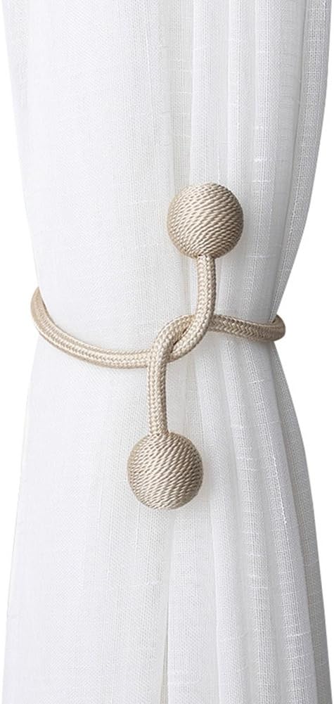 Curtain Tiebacks Drapery Holdbacks Window Drape Holder Weave Rope Clips for Home Office Blackout Sheer Panels, 1 Pair Beige