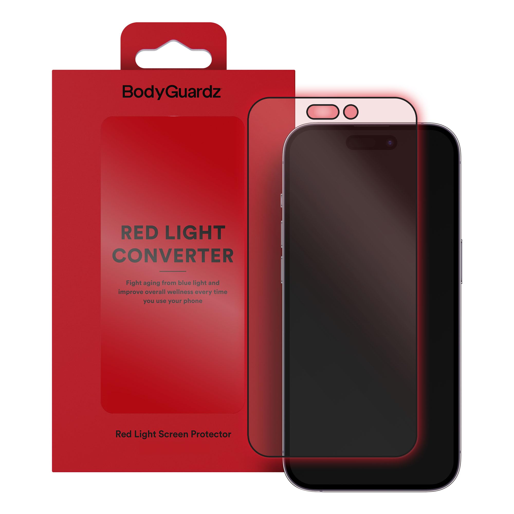 Photo 1 of BodyGuardz Red Light Converter Screen Protector – Passive Red Light Therapy for Face - Promotes Better Sleep, Healthier Skin, Reduced Eye Strain – 9H Tempered Glass, Easy Install (iPhone 16 Pro Max)