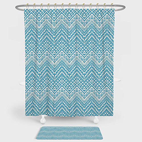Iprint Light Blue Shower Curtain And Floor Mat Combination Set