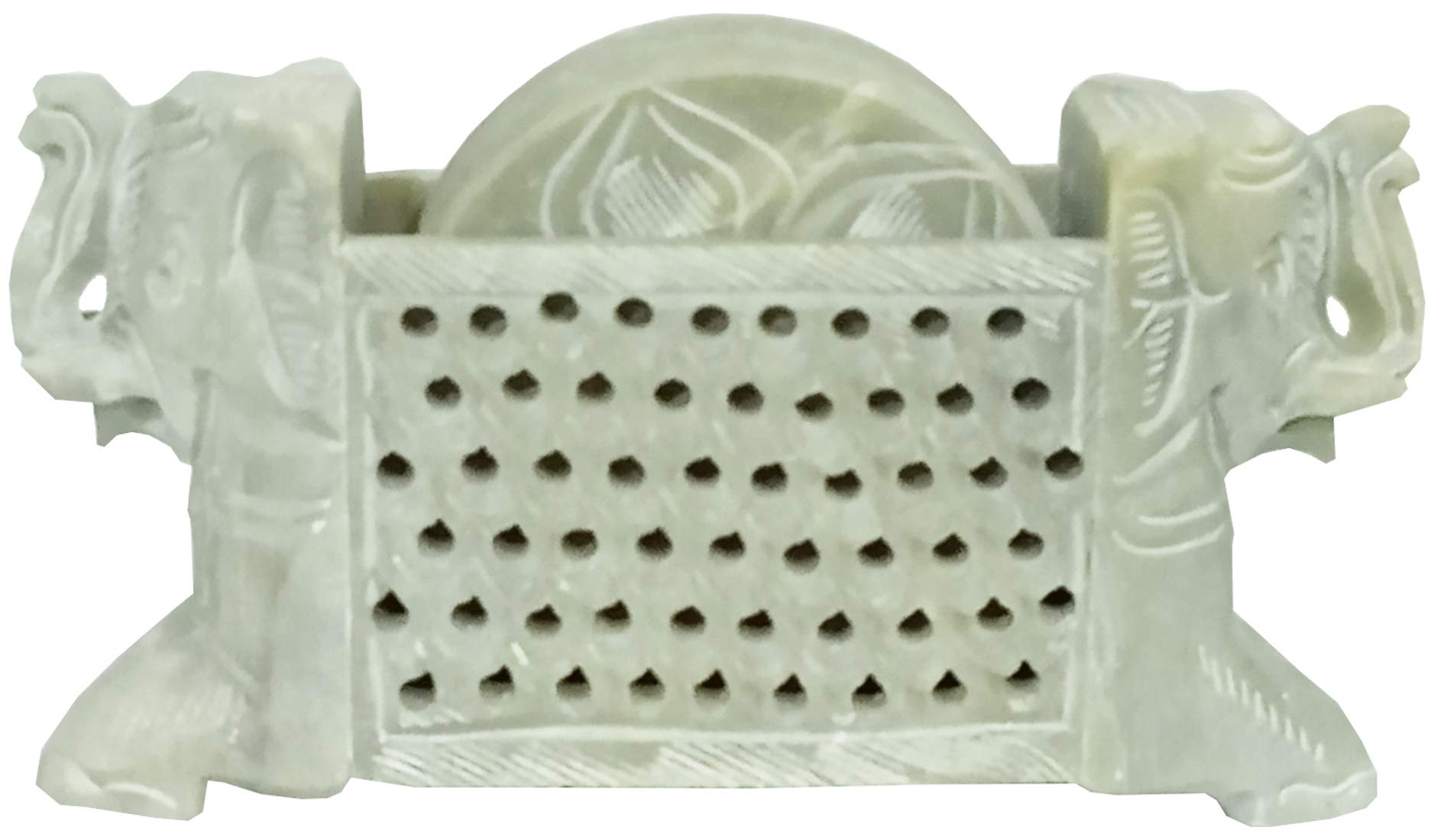 Purpledip Soapstone Coasters (Set Of 6) 'Battle Royale': Lattice Design Mesh Jaali Work Barware (12140)
